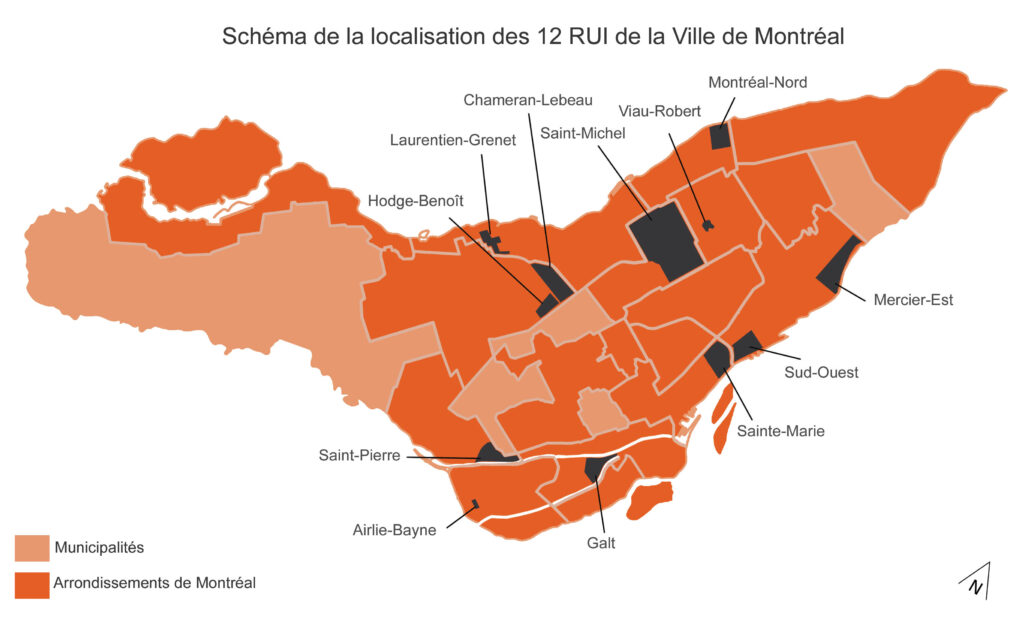localisation des 12 zones de revitalisation urbaine intégrée du grand montréal